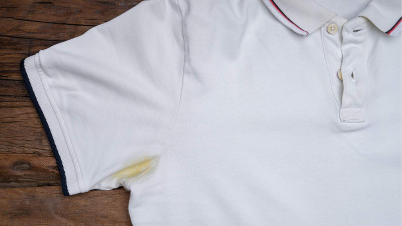 A sweat stain on a white t-shirt—8 effective ways to remove sweat stains naturally